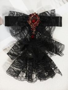 1 件女士时尚复古白色/黑色多层荷叶边蕾丝水钻仿宝石装饰可拆卸领口胸针，适合舞台表演、约会、派对、西装搭配
