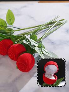 Creative Rose Flower Shaped Ring Box, Faux Rose Jewelry Box, Flocked Rose Ring Box, Engagement Ring Storage Box - Multicolor - View 7