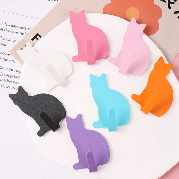 Set de 3/1 pieza Gancho adorable de gato, apto para habitación de niña, decoración de habitación infantil, gancho de metal rosa y blanco, montado en pared, para cocina, baño, dormitorio, gabinete, armario, zapatero, parte trasera de la puerta, ropa, llaves, decoración de temporada, primavera y verano