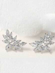 2 件对称叶耳钉女式立方体耳环新娘婚礼优雅珠宝礼物生日周年纪念订婚万圣节