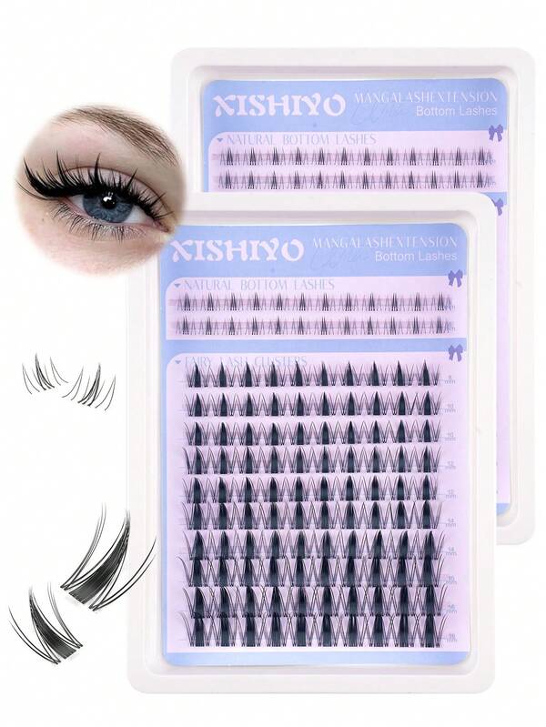 Manga Lash Clusters Wispy 124Pcs Fairy Eyelash Clusters com cílios inferiores D Curl Cluster Lashes Extensões de cílios 8-18MM Cílios individuais naturais Wet-Look Invisível Faixa Extensão de cílios, 124/200/270/290/300/184/448/570/560/576/640/60Pcs