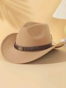 قبعة كاوبوي الغربية مع حزام وإبزيم نحاسي - قبعة شمس من الشعر الحقيقي بتصميم غير مطاطي للنساء ، مثالية للصور الخارجية والتنكر وحفلات الهالوين