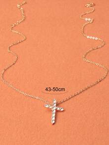 Silver Full Diamond Cross Necklace Simple Casual Pendant Necklace 2 Colors Available - Silver - View 6