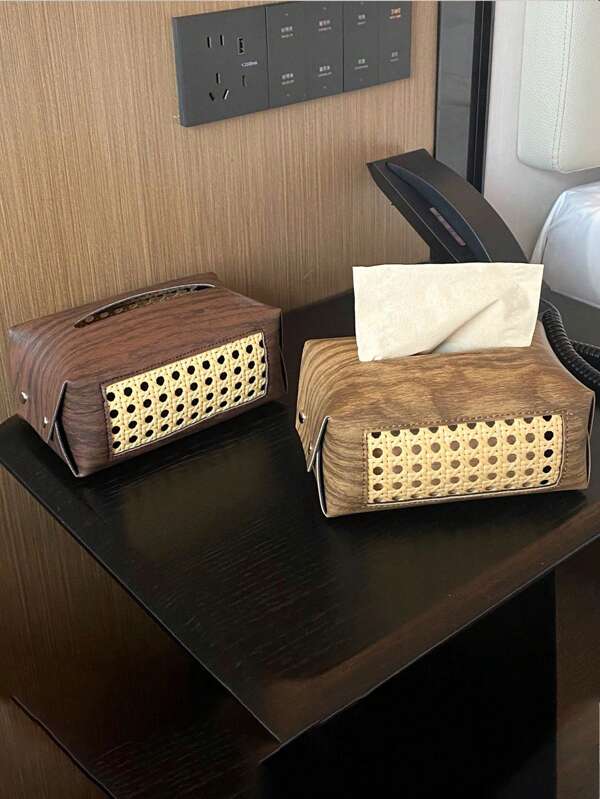 1 stuk leren houten nerf papieren handdoekhouder, hoogwaardige leren tissuebox organizer voor hotel, auto, huis, woonkamer tafeldecoratie terug naar school