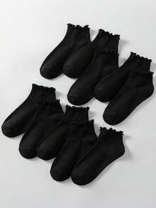 1 Pair/10 Pairs Black Lace Socks, Cute And Sweet, Suitable For Pairing With Leather Shoes, Sneakers, Floral Dresses, Ideal For Women's Daily And Sports Wear In Spring/Summer. Soft, Skin-Friendly, Breathable, Moisture-Wicking, Anti-Odor Ladies Lace Ankle Socks - Black - View 4