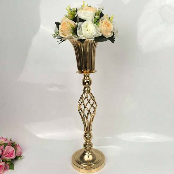 Europäischer Stil Goldblumenvase, luxuriöser Mittelpunkt für Esszimmertisch, Hochzeitsfeste, Feiertags-Dekoration, Kerzendinner, Hoteldekoration Zuhause