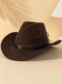 قبعة كاوبوي الغربية مع حزام وإبزيم نحاسي - قبعة شمس من الشعر الحقيقي بتصميم غير مطاطي للنساء ، مثالية للصور الخارجية والتنكر وحفلات الهالوين