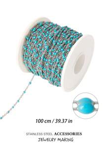 100cm Cadena de cuentas de acero inoxidable esmaltado, cadena de bolas coloridas en estilo bohemio para hacer bisutería, pulseras, collares y accesorios DIY