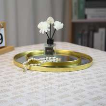 Glass Mirror Round Tray Home Decoration - Gold - View 7