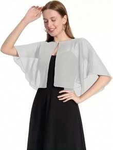 1pc Fashion Lightweight Summer Sheer Chiffon Bridal Elegant Bolero Jacket With Front Button - Chiffon Cardigan Shawl - View 6