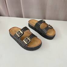 Sandales plates à plateforme pour femmes - Style bohème avec un confort agréable - Noir - Voir 3