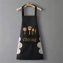 1pc Adjustable Sling Apron With Pocket - Black And White, Polyester, Perfect For Cooking, Baking, Gardening, Painting, Floral, Barista, Barista Apron | Adjustable Strap Apron | Polyester Apron