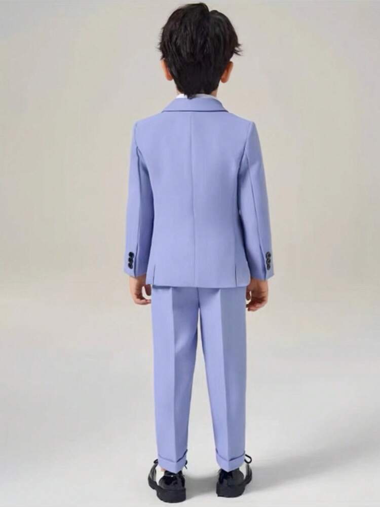 4 pezzi Set completo per ragazzi giovani: Blazer, Gilet, Pantaloni e Farfallino, adatto per eventi formali, matrimoni, spettacoli e uniformi scolastiche, primavera e autunno - celeste - Visualizzare 4