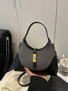 Colorblock Design Dumpling Bag, Multi-Functional Commuter Portable Shoulder Crossbody Bag, Handbag Suitable For Daily Commute, Casual Dates, Shopping And Other Occasions - Grey - View 3