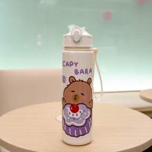 1pc 700ml/23.6oz Cute Cartoon Bear 3D Print Plastic Water Cup With Straw, Children Portable Mug With One-Click Flip Cover, Suitable For Outdoor Sports, Camping, Yoga, Picnics, School