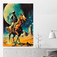 Enmarcado El Vaquero Espacial - Collage de arte retro futurista, vintage, western, cósmico, de ciencia ficción. Arte de aventura espacial, pintura de vaquero en lienzo de alta calidad, imágenes HD, regalo perfecto - Enmarcado - Ver 3