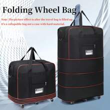 1 Pc Large Capacity Foldable Wheeled Travel Bag, Collapsible Portable Luggage Bag, Rolling Travel Duffel, 3-Layer Expandable Foldable Airport Checked Bag - Water Repellent, Backpack Style, Lettering Print Design - Suitable For Travel, Airport Check-In, Moving, Camping And Outdoor Activities