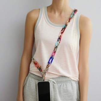 Macaron Color Beaded Phone Lanyard, Detachable Shoulder Strap Phone Cord, Anti-Lost Phone Charm Chain Accessory For Women