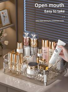 1 Stück Acryl Make-up Organizer mit Wellenmuster - 3-stöckiges Kosmetik Aufbewahrungsfach für Lippenstifte, Schmuck, Hautpflege | Badezimmer Waschtisch & Reise Toilettenartikel Organizer | Klare Aufbewahrungsbox für den Schreibtisch, Schlafzimmer (Stilvolle & platzsparende) ,Schmuckkasten,Tasche,Make-up Pinselhalter,Pinselhalter,Parfümorganisator,Beutel