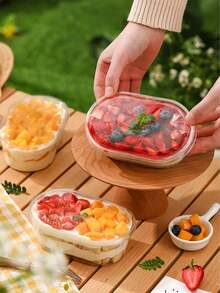 15pcs/Pack Oval Mousse Cake Cups With Transparent Lids, Suitable For Desserts, Tapioca Pearls, Fruits, Cookies, Candies, Pastries, Bakery, Food Packaging, Takeout (Stickers Not Included) - Multicolor - View 2