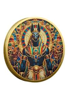 1pc Commemorative Coin With Anubis Jackal Head Design, Ancient Egyptian Death God Memorial Coin, Pyramid Coin, Hero Memorial Coin, Guardian Angel Memorial Coin, Knight Memorial Coin