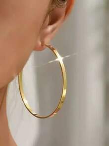 1 对经典时尚厚金环耳环，优雅个性化女士耳环 - 金黃色 - 查看 5