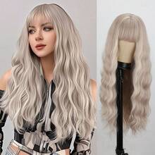 MERISIHAIR Long Silver White Hair Wigs For Women Synthetic Platinum White Wig With Bangs Wavy Costume Cosplay Wig For Girls Daily Use Wear, Halloween & CosplayEssential Festive Atmosphere For Christmas - Tóc vàng tro - Xem 1