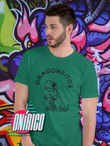 playera dragoncitos  Letras  Animal  Dibujos animados    Algodón      playera impresa    primavera verano - Verde - Ver 2