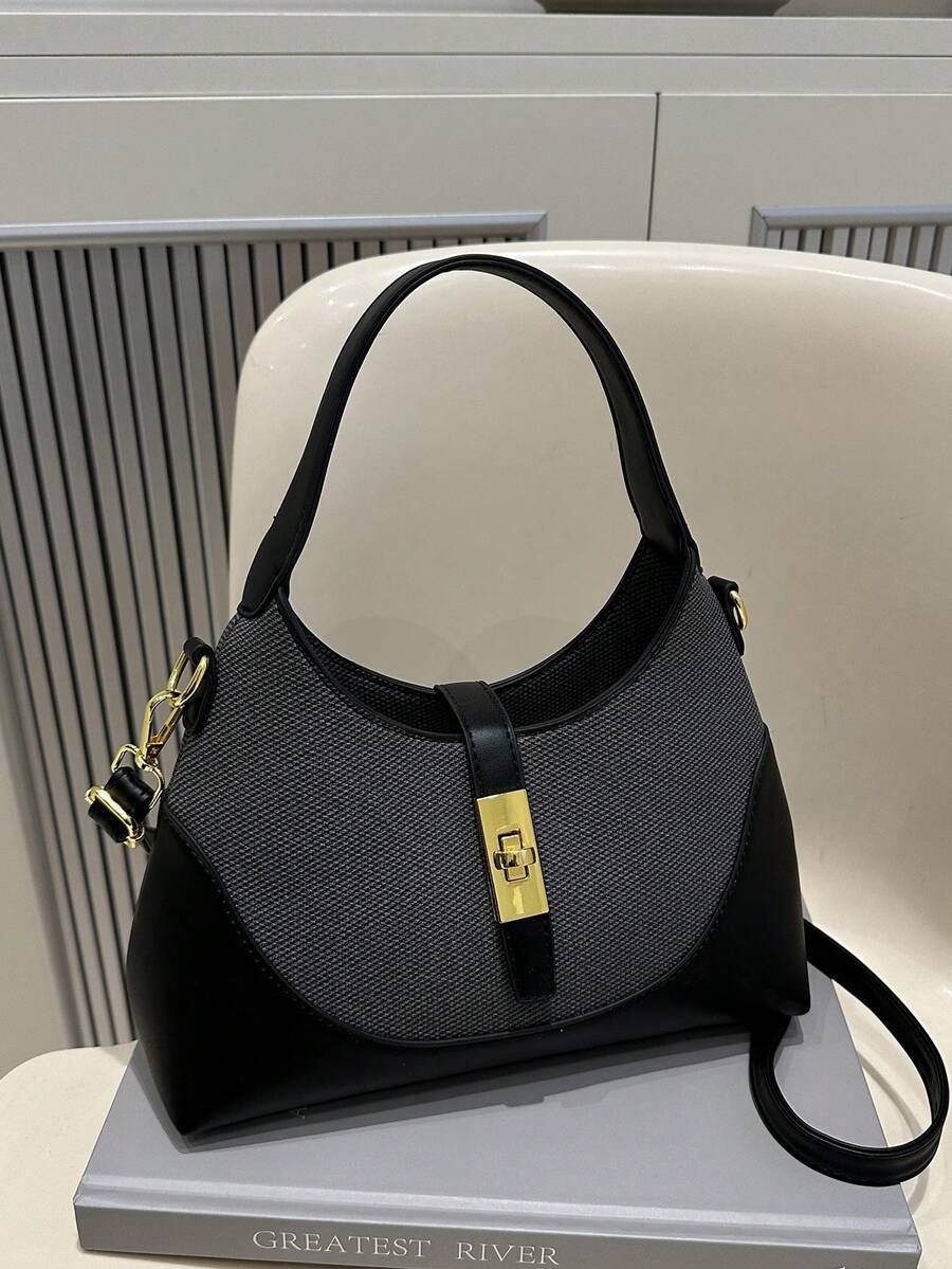 Colorblock Design Dumpling Bag, Multi-Functional Commuter Portable Shoulder Crossbody Bag, Handbag Suitable For Daily Commute, Casual Dates, Shopping And Other Occasions - Grey - View 1