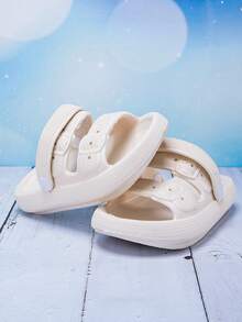 1双女童舒适轻便双带可转换凉鞋/拖鞋，时尚休闲一脚蹬拖鞋 - 米色 - 查看 7