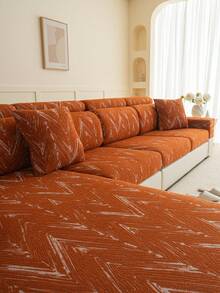 1 pieza Funda de sofá de unicolor minimalista de alta calidad y elasticidad, con rayas de felpa, amigable para niños y mascotas, para sala de estar, dormitorio, oficina, resistente al deslizamiento y fácil de limpiar, lavable a máquina para todas las estaciones - Naranja - Ver 3