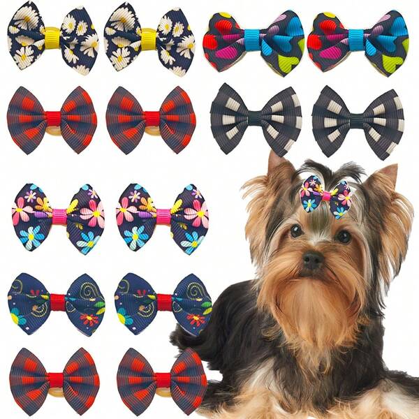 10 Stücke zufällige Farbe Haustier Karomuster Schleife Stirnband, bequeme atmungsaktive Foto-Accessoires für Hunde & Katzen