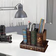 1 Stück Vintage Europäischer Holz Stifthalter, Aufbewahrung & Organisation: Büroorganizer für zuhause, Stiftaufbewahrungsbox, Fach-Behälter, Retro Stiftbecher, dekorativer Holz-Falschbuch-Look, multifunktionaler kreativer Mode Stifthalter mit Schublade - Schreibtischorganizer und dekorative Aufbewahrungsbox, Rückkehr zur Schule Zubehör, Bürobedarf, Schulmaterial, Dorm-Bedarf, Geschenk für Familie und Freunde, Geburtstagsgeschenk, Valentinstag Geschenk, Neujahr Geschenk, Feiertags Geschenk, Party Bedarf