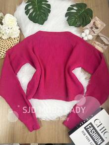SJD MODA LADY Striped Sweater Knit Modal Off Shoulder Super Autumn Winter Korean Style Best Fabric - 玫紅色 - 查看 1