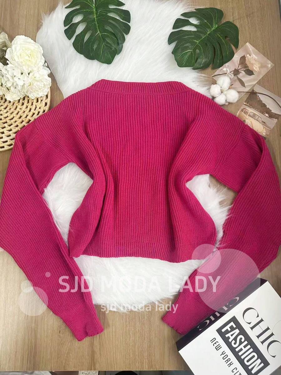SJD MODA LADY Striped Sweater Knit Modal Off Shoulder Super Autumn Winter Korean Style Best Fabric - 玫紅色 - 查看 1
