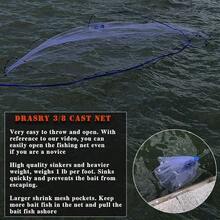 Saltwater Fishing Cast Net 3/8 And 1/4 Mesh With Heavy Duty Gray Sinker Monofilament Fish Throw Net Bait Trap 3FT 4FT 5FT 6FT 7FT 8FT 9FT Radius - 3/8 Mesh 1 Lb/Ft - View 5