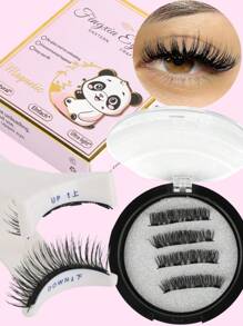 Femgxiu 1 Set 4pcs Magnetic Eyeliner & Magnetic Eyelash Kit - Natural Looking Reusable False Magnetic Fox Eye Lashes Enhance & Elongate Lashes, 3D Curly & Fluffy No Glue Comfortable WearEyelashes With Strong Magnet, 5-11mm Faux Mink Lashes For Everyday Wear, Waterproof,Reusable, Waterproof, Party, Date