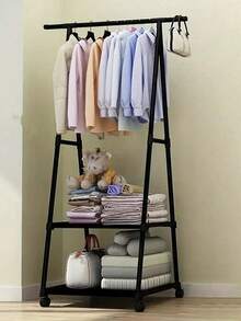 1pc Floor Standing Coat Rack, Bedroom Compact Clothes Hanger Rack With Shelves, Multi-Layer Storage For Living Room, Mobile & Multifunctional Design Indoor And Balcony Drying Rack - Multicolor - View 6