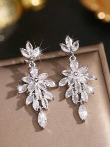 2pcs Palm Leaf Dangle Earrings Women Luxury Zirconia Earrings Bridal Wedding Jewelry Vacation Accessories Gift For Girlfriend Lovers Wife Mother