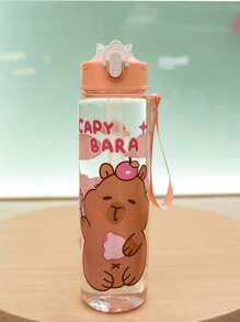 1pc 700ml/23.6oz Cute Cartoon Bear 3D Print Plastic Water Cup With Straw, Children Portable Mug With One-Click Flip Cover, Suitable For Outdoor Sports, Camping, Yoga, Picnics, School