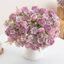 1/4 Peças Buquê de Flores Artificiais Realistas, Rosas Falsas Reutilizáveis Crisântemos Hortênsias Buquês com Haste, Decoração de Sala de Casa, Arranjos Florais Artificiais Centrais, Decoração de Jardim e Quintal Externo, Decoração de Casamento, Aniversário e Chá de Panela - Sem Recipiente, Decoração de Outono