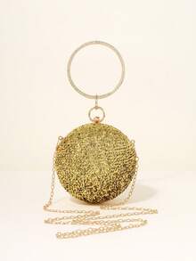 1 pezzo Borsa da sera elegante e versatile con anello decorativo in metallo dorato e strass, con brillantini sferici lucenti, adatta per feste, matrimoni, cerimonie, esposizioni, abiti da sposa e occasioni formali