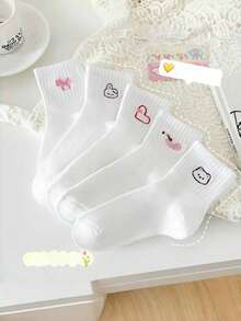 5 Pairs Random Delivery Cartoon Pink Rabbit Plain Short Socks - Multicolor - View 6