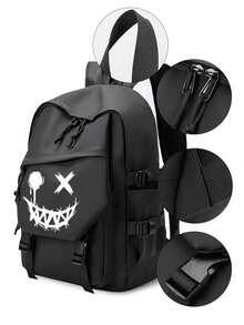 Unisex Large Capacity Luminous Casual Backpack, Solid Color College High School Student Backpack For Men, Fashionable Lightweight Simple Waterproof Backpack, Korean Style Travel Laptop Bag Anime School Supplies - Black - View 8