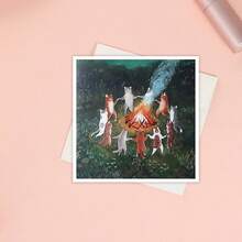 1 张异教徒猫围着火跳舞贺卡，适合任何场合的古怪贺卡 - 彩色 - 查看 3