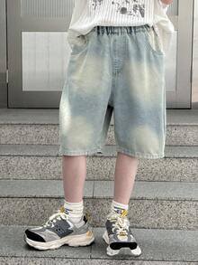 Boys' Loose Casual Denim 3/4 Pants, Summer - Baby Blue - View 7