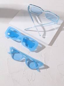 Conjunto de 3 piezas de nuevas gafas de declaración de moda de fotografía callejera en combinación de color azul