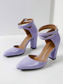 Timesize Sapatos de Salto Alto com Cadarço Roxo para Outono/Inverno, Sapatos de Salto Grosso Tipo Mary Jane Roxo Raso para Primavera/Verão, Sapatos de Noiva Formais, Saltos Extra Altos, Sapatos de Trabalho para Mulheres, Elegantes, para Festa