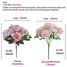 3 Buquês Artificial de Peônia, Hortênsia e Crisântemo, Flores Artificiais de Toque Real, Buquê de Mão Nupcial, Decoração Residencial e de Escritório, Arranjo Floral Artificial, Decoração de Jardim, Casamento, Aniversário, Chá de Bebê, Decoração de Outono