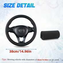 Funda para volante hecha a mano de 15 pulgadas/38 cm, protector de volante de cuero transpirable y antideslizante para DIY, funda para volante de coche, incluye aguja e hilo, accesorio decorativo de modificación, se ajusta a la mayoría de los vehículos - Unitalla - Ver 6
